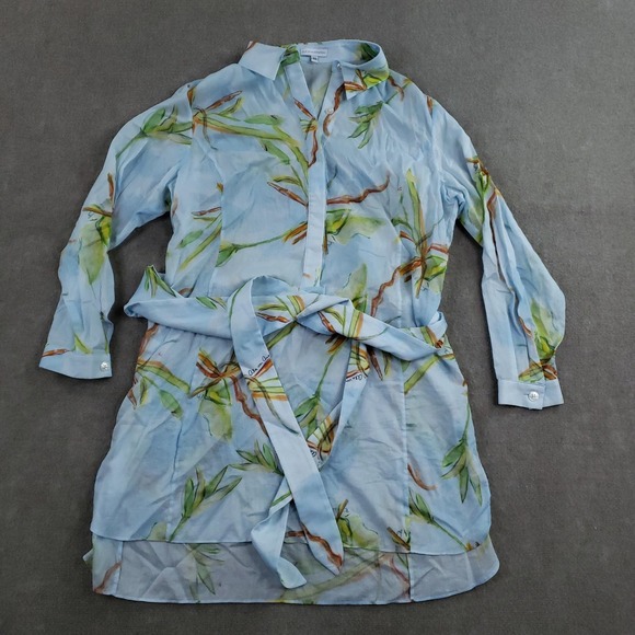 ALA VON AUERSPERG Tops - Ala Von Auersperg Shirt Dress Womens XL Blue Botanical Belted Tunic 100% Cotton
